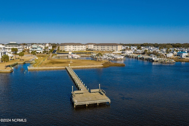 view of dock with a water view