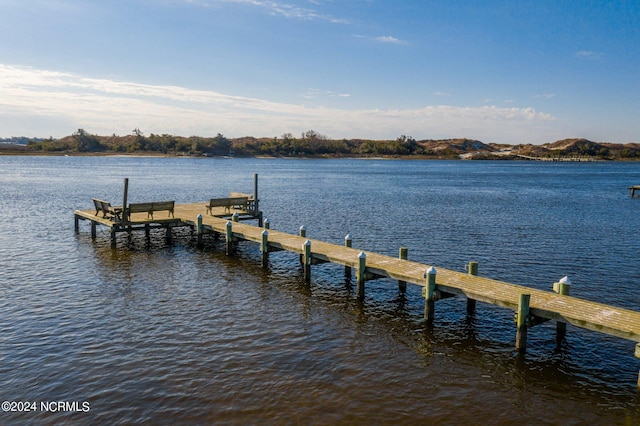 dock area with a water view