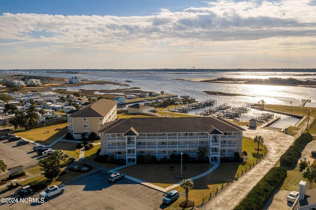 aerial view featuring a water view