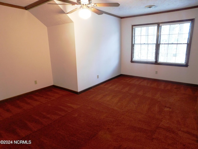 carpeted empty room with crown molding and ceiling fan