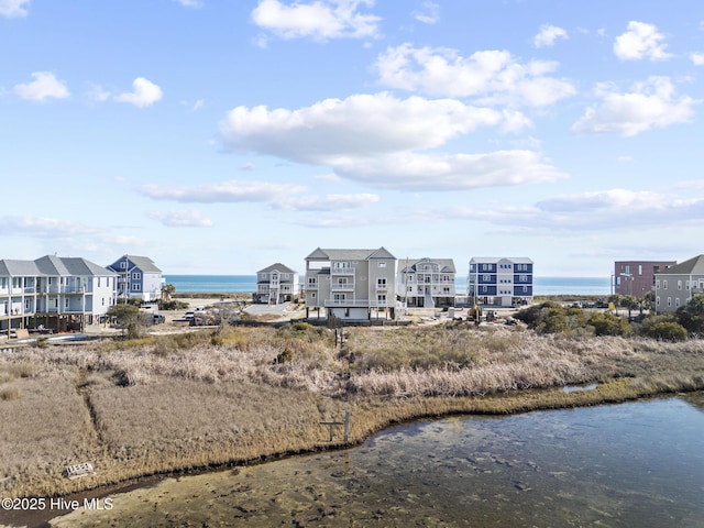 aerial view featuring a water view