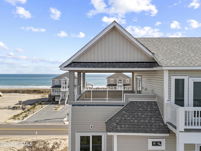 exterior space with a beach view