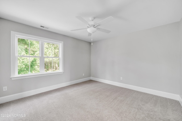 spare room with plenty of natural light, carpet flooring, and ceiling fan