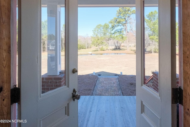 doorway to outside with wood-type flooring