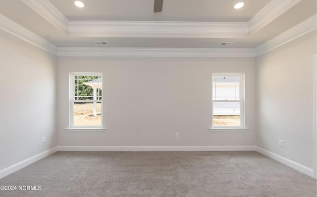 1204 Opaca Dr SE, Bolivia, NC 28422 - spare room featuring a tray ceiling, crown molding, light carpet, recessed lighting, and baseboards