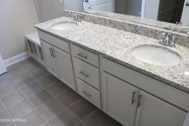 bathroom with double sink vanity and tile floors