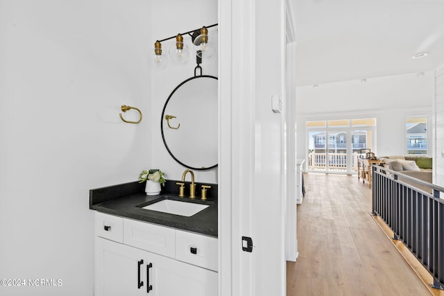 bathroom featuring hardwood / wood-style floors and vanity