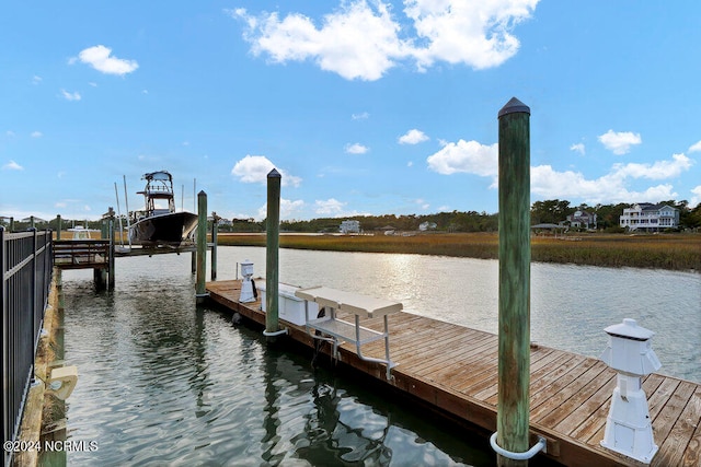 dock area with a water view