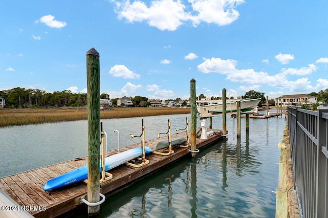 dock area featuring a water view