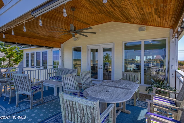 view of patio with ceiling fan and french doors