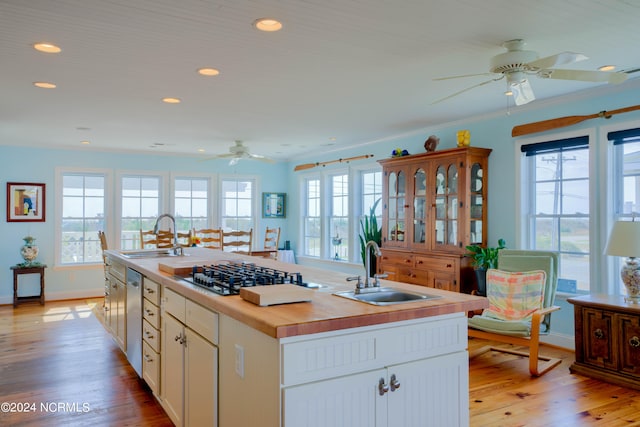 kitchen featuring a healthy amount of sunlight, a kitchen island with sink, and sink