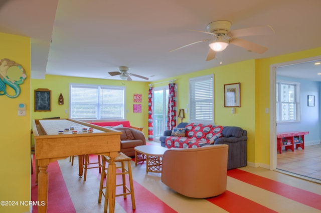 recreation room featuring ceiling fan