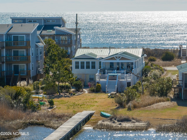 aerial view with a water view