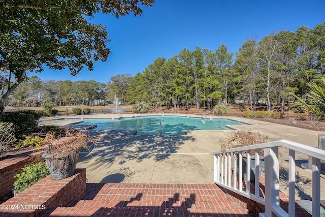 view of swimming pool featuring a patio area