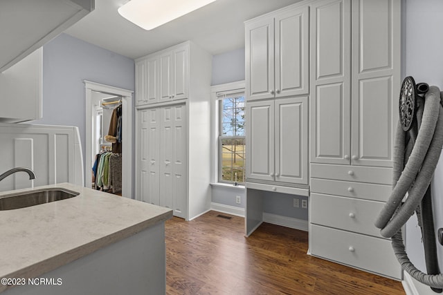 kitchen featuring white cabinetry, dark wood-type flooring, and sink