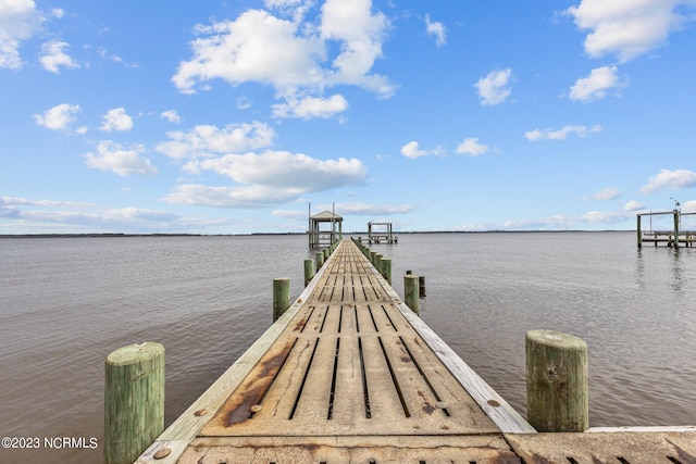 view of dock featuring a water view