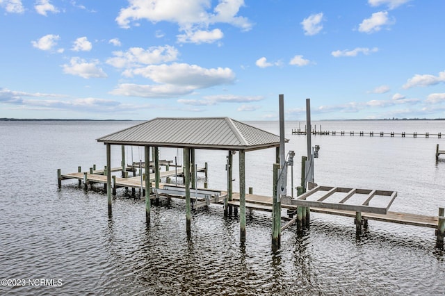 view of dock featuring a water view