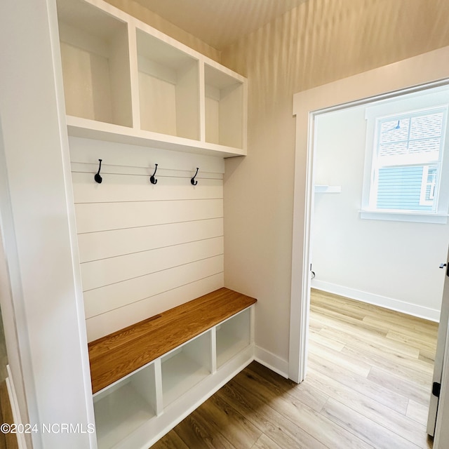 mudroom featuring wood-type flooring