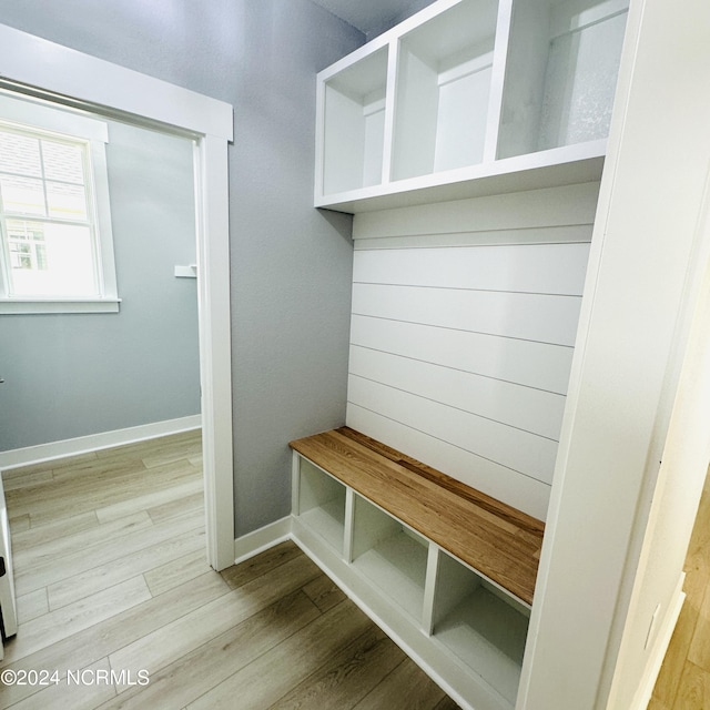 mudroom featuring light hardwood / wood-style flooring