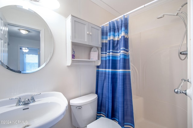 bathroom with crown molding, sink, and toilet