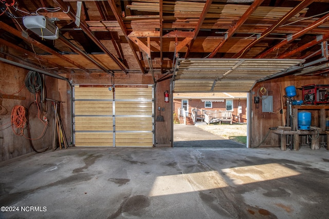 garage with a garage door opener