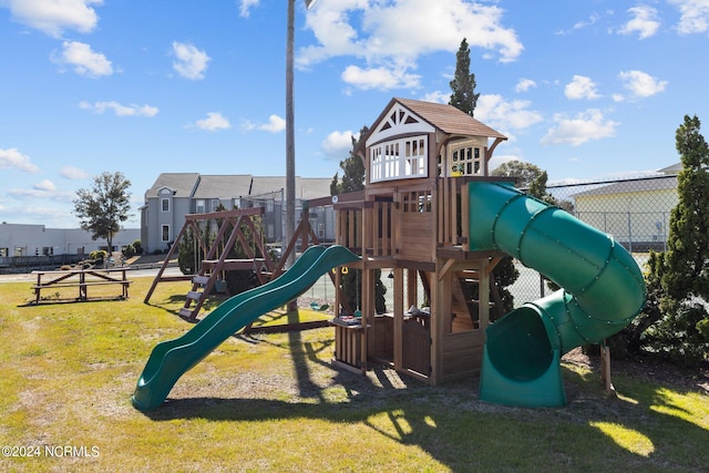 view of play area with a yard