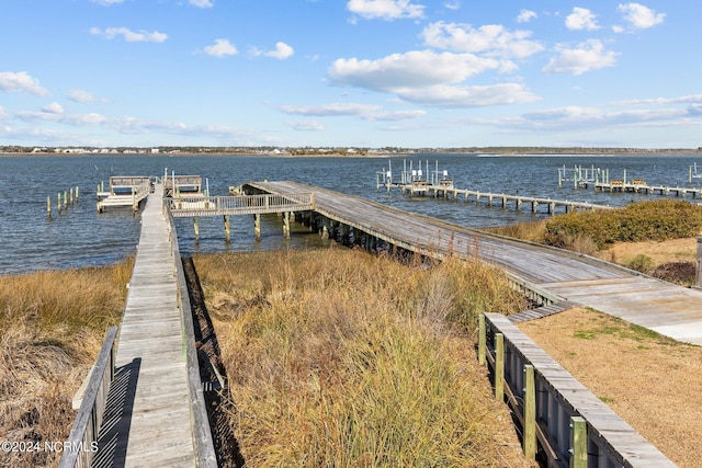 dock area featuring a water view