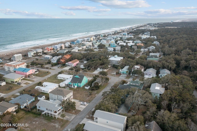 bird's eye view with a view of the beach and a water view