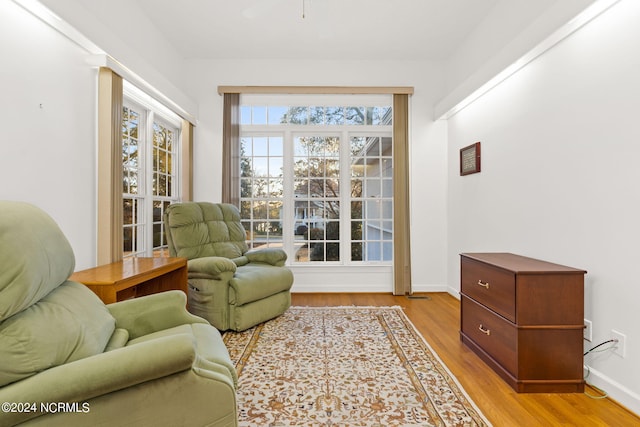 sitting room featuring light hardwood / wood-style flooring