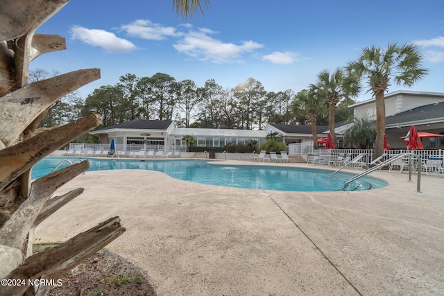 view of swimming pool with a patio