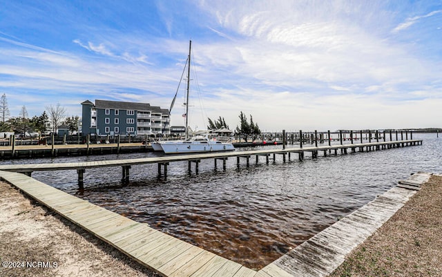 dock area with a water view