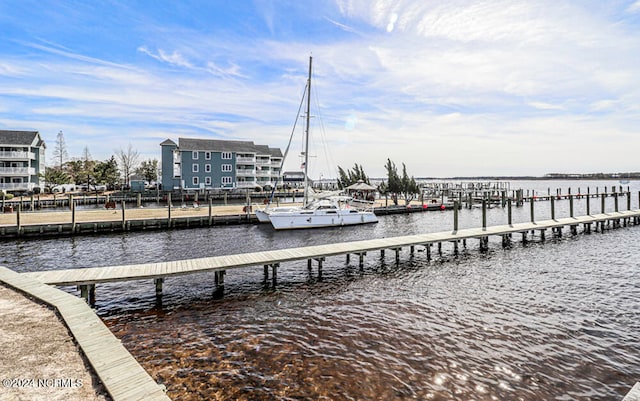 view of dock with a water view