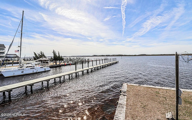 dock area with a water view