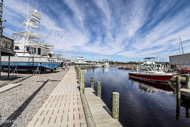 dock area with a water view