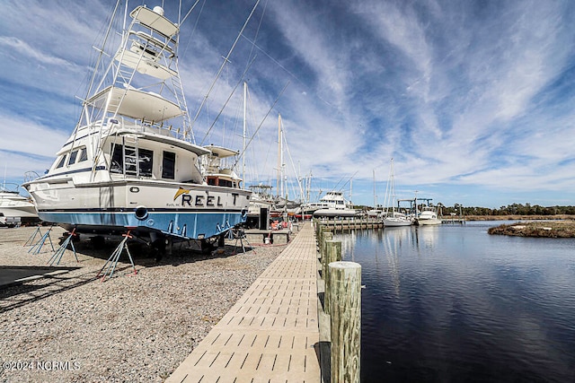 dock area with a water view