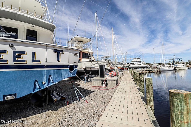 view of dock featuring a water view