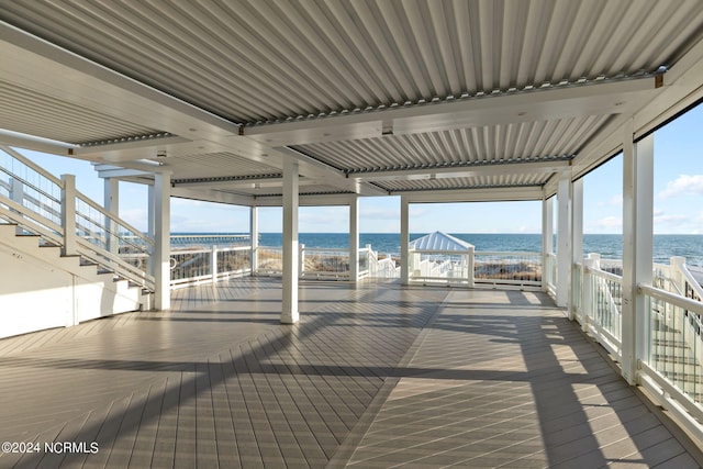 deck featuring a water view