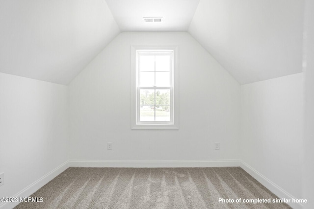 additional living space featuring lofted ceiling, carpet, and baseboards