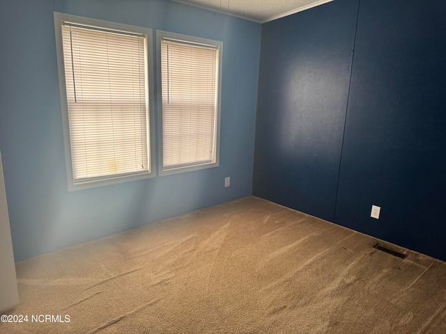 carpeted empty room with crown molding