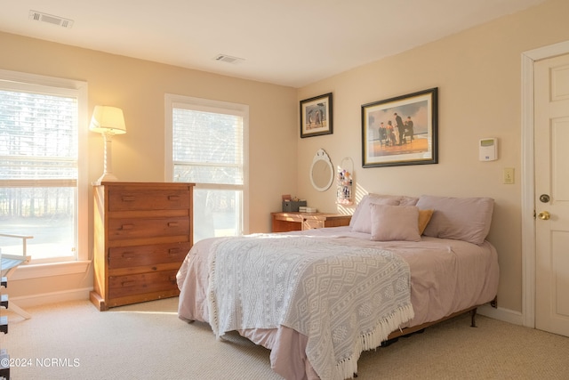 carpeted bedroom featuring multiple windows