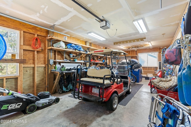 garage with a garage door opener