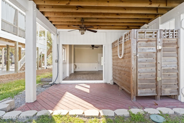 view of patio / terrace with a deck and ceiling fan