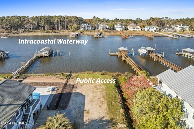 view of dock with a water view