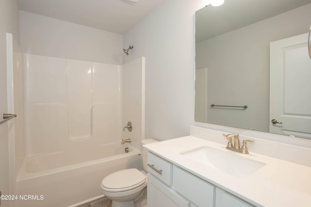 full bathroom featuring shower / tub combination, vanity, and toilet