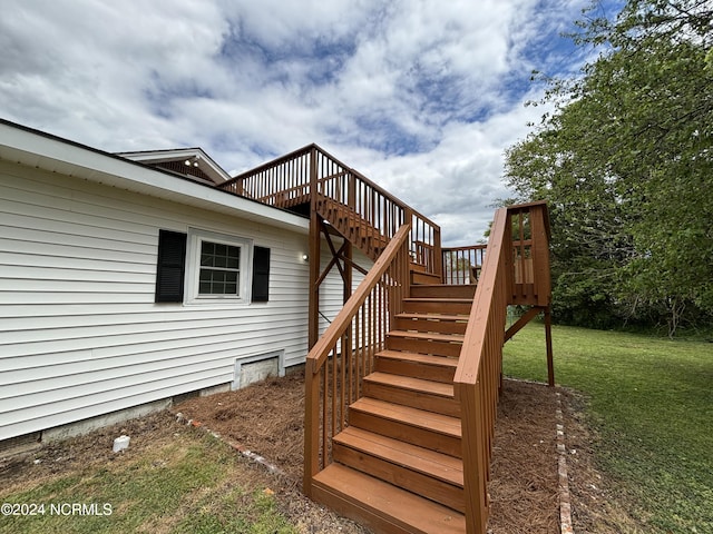 wooden deck featuring a yard