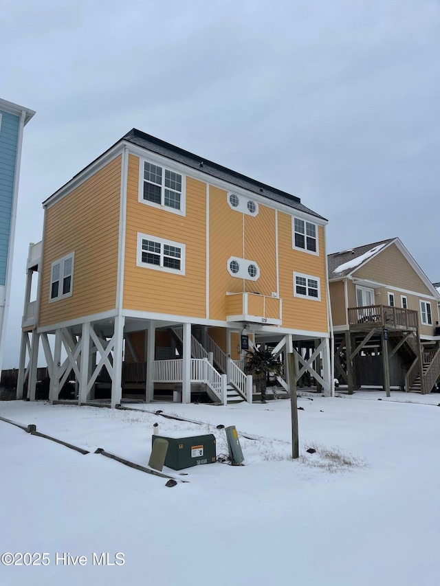 view of snow covered building