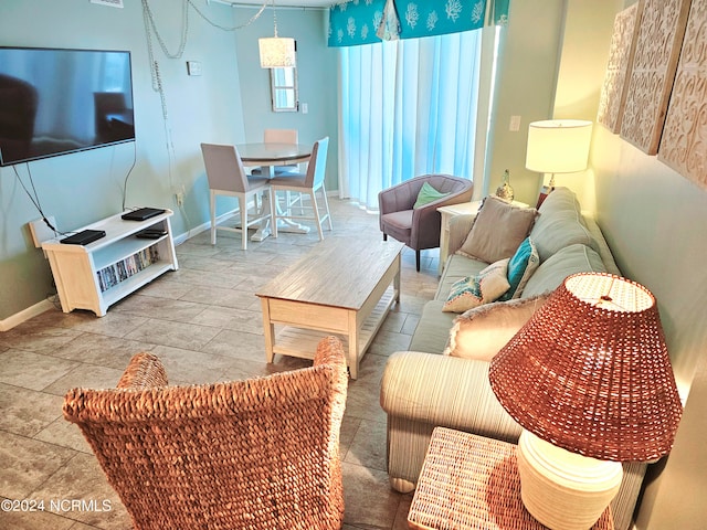 living room with light tile floors