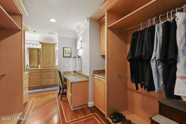 walk in closet featuring wood-type flooring and sink