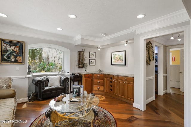 living room with crown molding