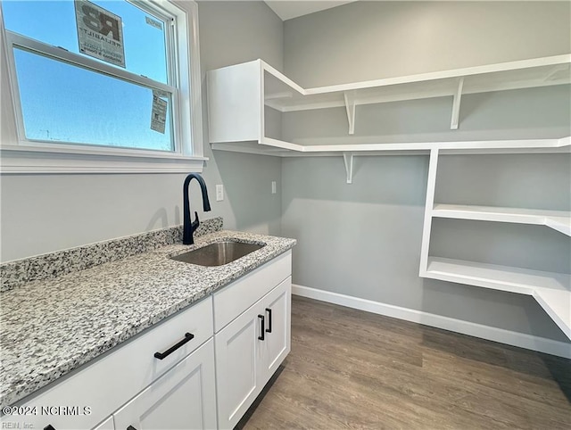 walk in closet featuring dark wood-type flooring and sink